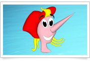 Cartoon swordfish illustration as part of swimming lesson programme